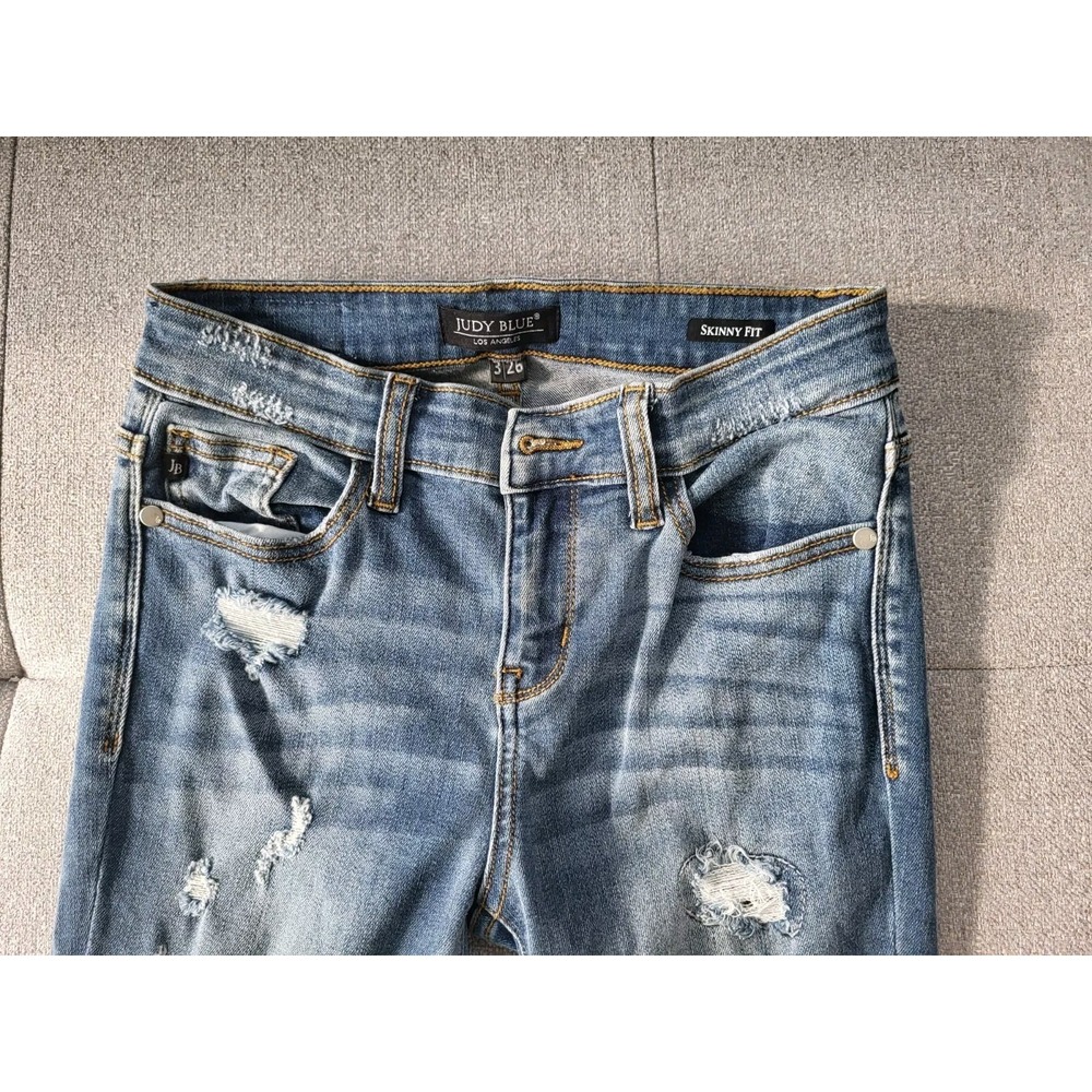 Judy Blue Skinny Fit Stretch Jeans Womens Sz 3/26 26x28.5 Holes Cheetah Patch
